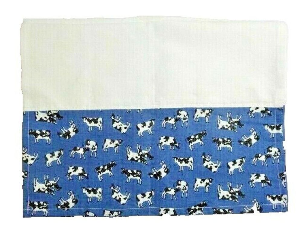 Cows Galore Over Shoulder Tea Towel 44 x 15.5-in Blue Pattern on White Cotton
